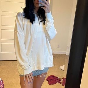 Aerie White Oversized Hoodie Sweatshirt